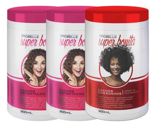 Kit Creme Cachos Dos Sonhos + 2x Creme Liso 900ml Probelle