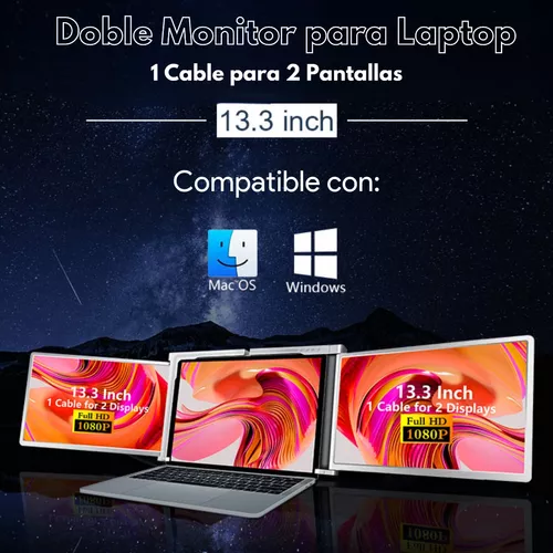 Doble Monitor Para Laptop Portátil 13,3'' 1 Cable 2 Pantalla