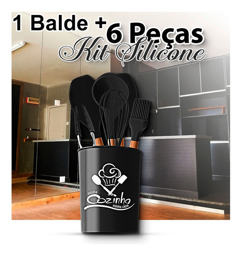 Imagem 5 de 7 de Jogo De Talher Kit Utensilios De Cozinha Silicones 7pç Preto