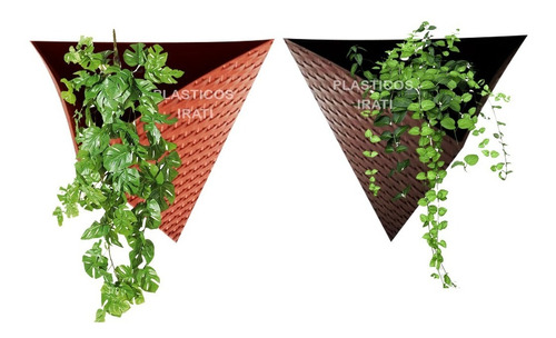 Pack 4 Macetas Triangulares Plástica Pared Tipo Rattan 