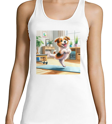 Musculosa Mujer Perro Deporte Pilates Yoga En Casa Feliz