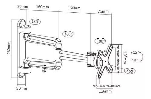 Rack Giratorio de Aluminio para Monitor 13 a 27 Pulg - Brazo Extendido