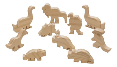 Dinosaurios Set Jurasico 10 Figuras Madera Natura Montessori