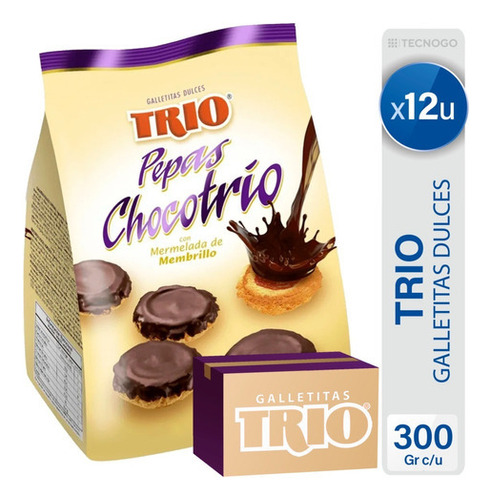 Caja Galletitas Trio Pepas Chocotrio Con Membrillo Chocolate