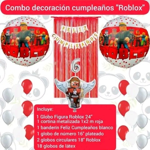 Combo Decoración Cumpleaños Globos Roblox / Cortina Banderin
