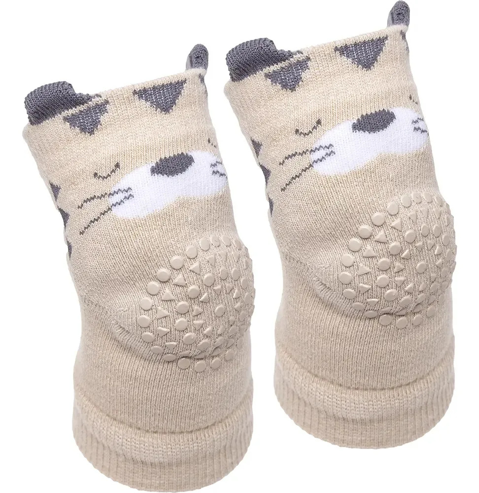 Joelheira Antiderrapante Engatinhar Bebê +6m Estampado Buba Cor Bege Tigre