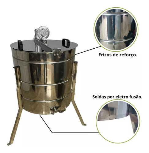 Centrifuga Extratora Mel Manual Inox 28/8 Quadros Apicultura