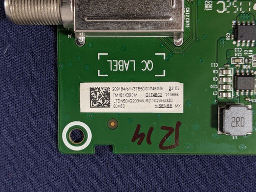 Imagen 2 de 3 de Mainboard Hisense 50h5d / 2203wus(1102) / Rsag7.820.6960/roh