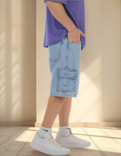 Bermuda Cargo Mom Rígido Hombre Ybr Jeans Nevado