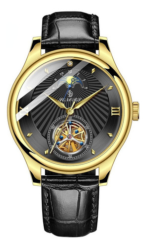 Senors Moon Phase Mechanical Tourbillon Reloj De Cuero