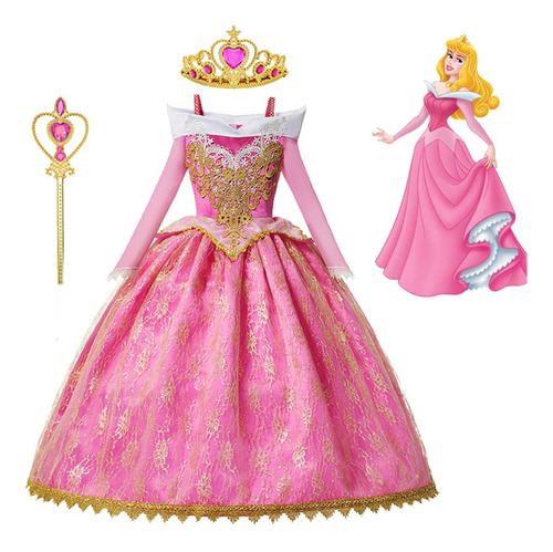 1 Vestido De Princesa Aurora De La Bella Durmiente For Niñas,