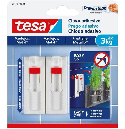 Tesa Clavos Adhesivos Powerstrips Azulejos / Vidrio 3kg 2un