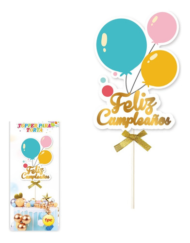 Topper Deco Torta Feliz Cumpleaños Dorado Plateado Adorno