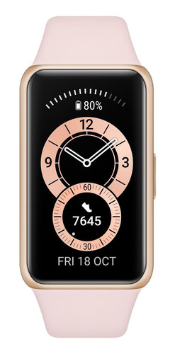 Imagen 1 de 4 de Huawei Band 6 1.47" caja de polímero gold malla sakura pink de silicona FRA-B19