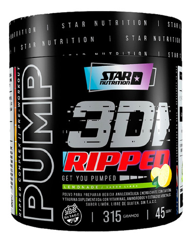 Pump 3d Ripped 315 Gr Star Nutrition Pre Entreno + Quemador Sabor Lemonade