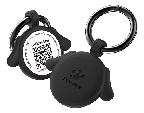 Pawview Plaquinha Pet Cães Identificacao Rastreador C/ Nfc Qrcode Digitalize O Código Qr P/ Obter Um Alerta Localização Instantâneo, Contato Emergência E Perfil Modificável Do Animal Estimação Preto