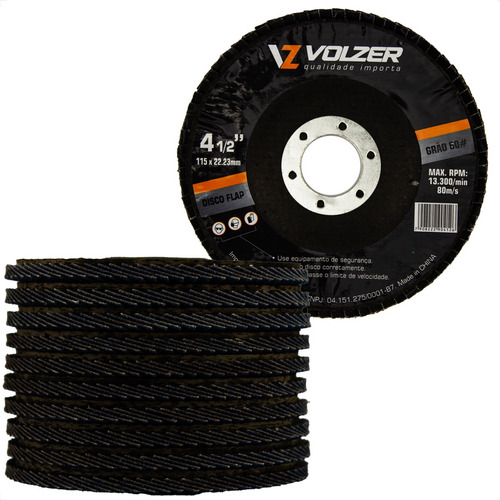 5un Discos Flap 4.1/2 Polegadas Grão 120 - 115mmx22mm Volzer