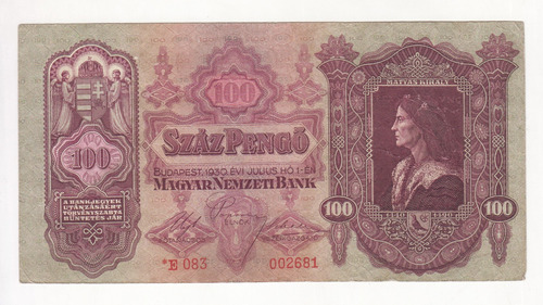 Billete Hungría 100 Pengo 1930 (c85)