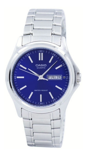 Reloj Casio Hombre Original Mtp-1239d-2a Color de la correa Plateado Color del bisel Plateado Color del fondo Azul