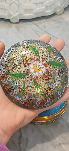 Alhajero De Cloisonné Chino Antiguo Champlevé Celeste (Usado)