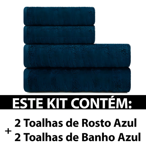 Toalhas de banho e rosto 100% algodão Kit com 4 azul Loft Lm Peter