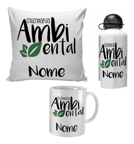 Kit Almofada Caneca Garrafinha Engenharia Ambiental