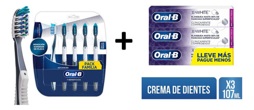 Cepillo Dental Adv 7b Pack X5+pasta Dental Oralb 3d White X3 Color Blanco