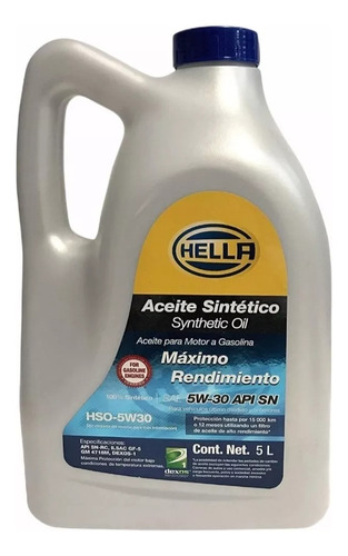 Aceite Motor 5w30 Sintetico 5 Lts Presentación Oficial Hella