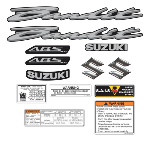 Kit Jogo Emblema Adesivo Suzuki Bandit 600n 2010 Preta N1201