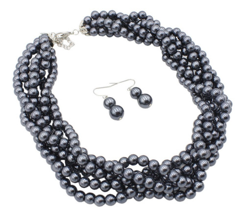 Joyería Conjunto De Collar Y Aretes De Perlas Gris