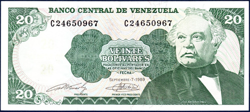 Billete De 20 Bolívares C8 Septiembre 7 1989 José A. Páez 