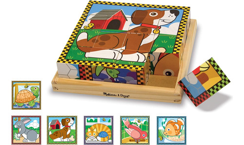 Melissa & Doug Pets Rompecabezas De Cubos De Madera Con Band