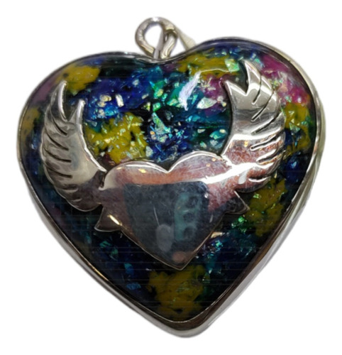 Dije Llamador De Angeles Corazón Azul Plata Ley 925 + Caja02