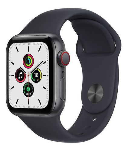 Imagen 1 de 7 de Apple Watch SE (GPS + Cellular, 40mm) - Caja de aluminio color gris espacial - Correa deportiva Azul medianoche