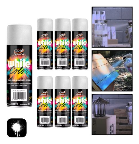 Kit 7 Tinta Spray Uso Geral 340ml Várias Cores Metal Mdf