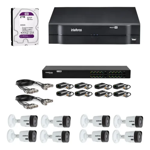 Kit Cftv Dvr Mhdx 1308 2 Tb 8 Câmeras Vhd 1230 B Intelbras