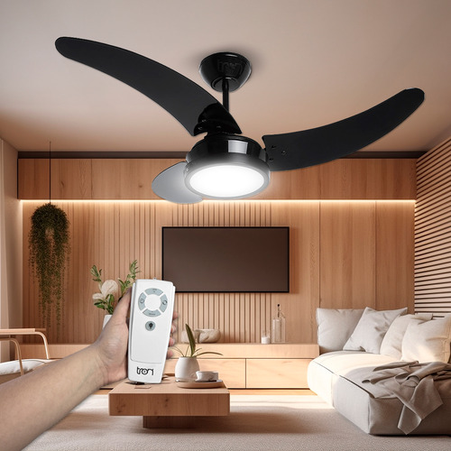 Ventilador De Teto Búzios Max Led Preto 127V Com Controle Remoto Compatível Com Alexa