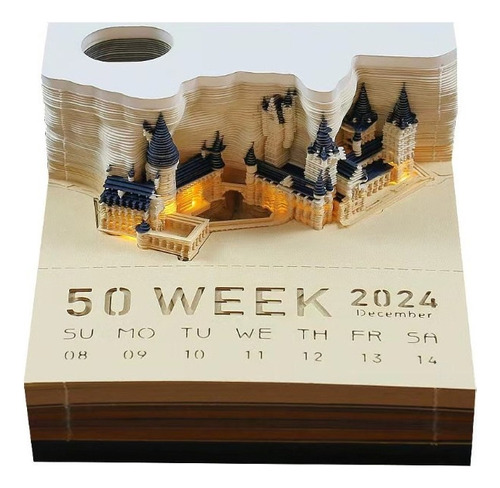 2024 3d Castillo Mágico Calendario Semanal Bloc De Notas Led