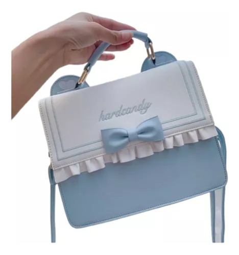 Bolso De Manolindo Para Mujer Kawaii Con Moño Acabado De Los Herrajes Dorado Color Azul Claro Correa De Hombro Azul Claro Diseño De La Tela Lisa