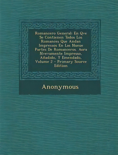 Romancero General, De Anonymous. Editorial Nabu Press, Tapa Blanda En Español
