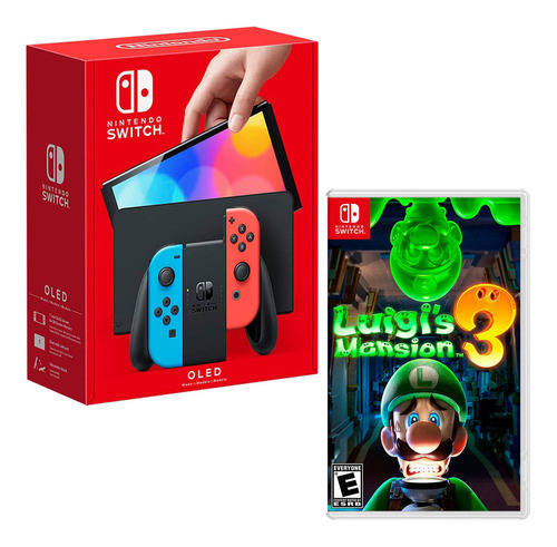 Consola Nintendo Switch Modelo Oled Neon + Luigis Mansion 3