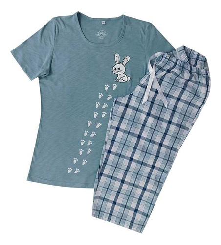 Pijama Dama Camiseta Manga Corta Capri Tejido Plano
