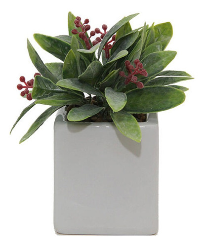 Maceta Cemento Decorativa Con Planta Artificial Pettish