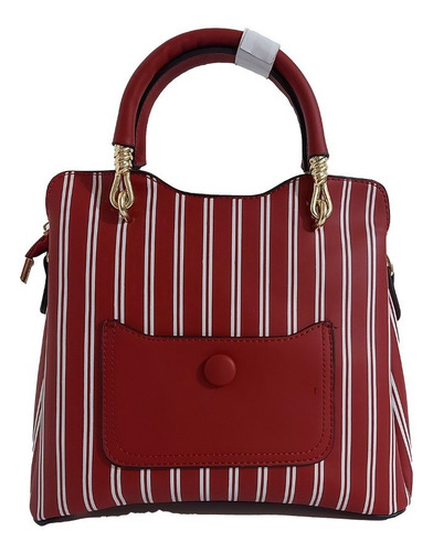 Bonita Bolsa De Mano Para Dama En Rojo Con Franjas Blancas