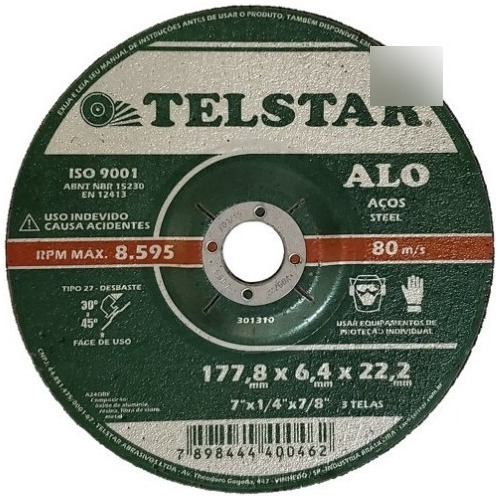 Disco De Desbaste 7 Polegadas Telstar Caixa C/ 25 Pçs