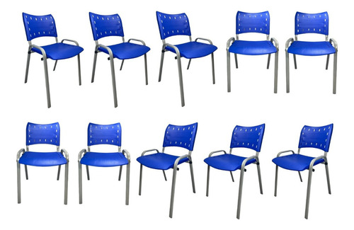 Cadeira Universitária Iso Comercial Azul / Prata Kit Com 10