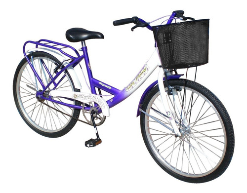 Bicicleta playera femenina Danger Paseo Lady Flowers R24 1v frenos v-brakes color violeta/blanco con pie de apoyo  