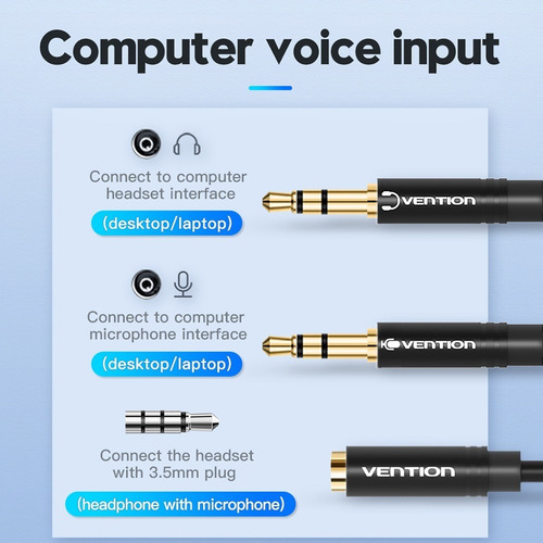 Cable Audio Vention 3.5mm Mic Y Sonido A Auxiliar 30cm 10 Pz