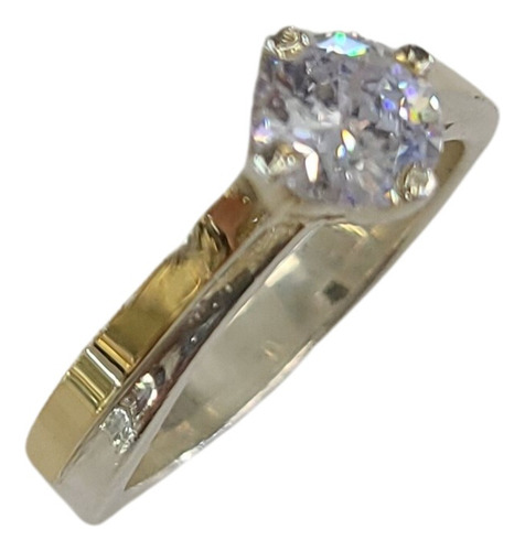 Anillo De Compromiso Plata Con Oro 18kl Solitario