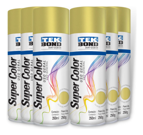 Tinta Spray Tek Bond Dourado Uso Geral 350ml Emb. C/ 06